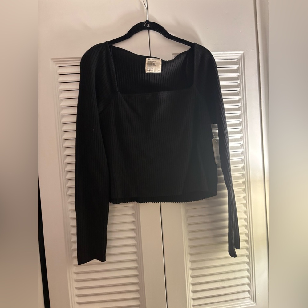 NWT For Days Long-sleeved Black Squareneck Ribbed Crop Top